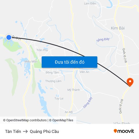 Tân Tiến to Quảng Phú Cầu map