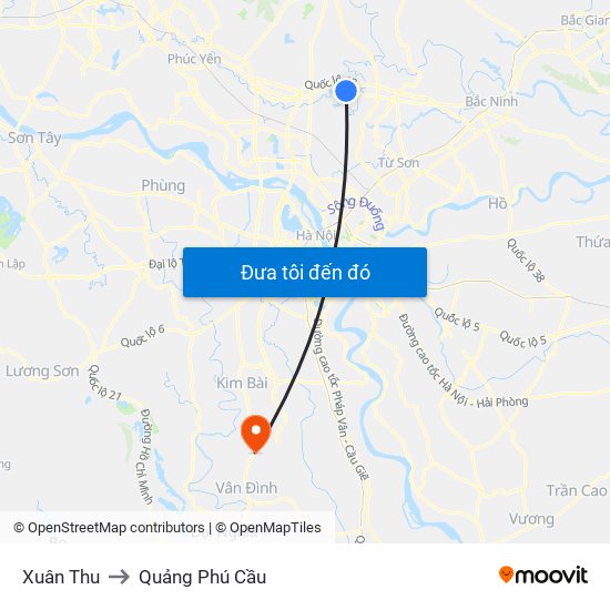 Xuân Thu to Quảng Phú Cầu map