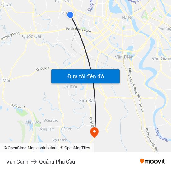 Vân Canh to Quảng Phú Cầu map