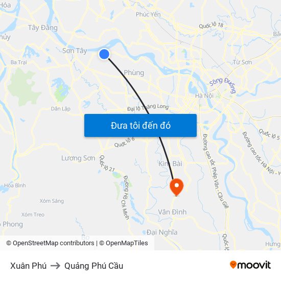 Xuân Phú to Quảng Phú Cầu map