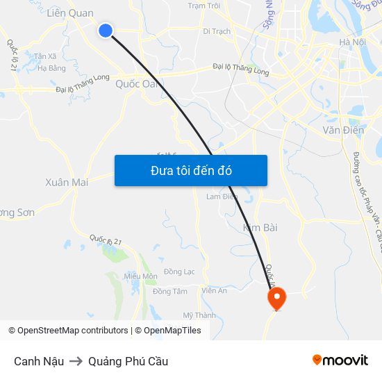 Canh Nậu to Quảng Phú Cầu map