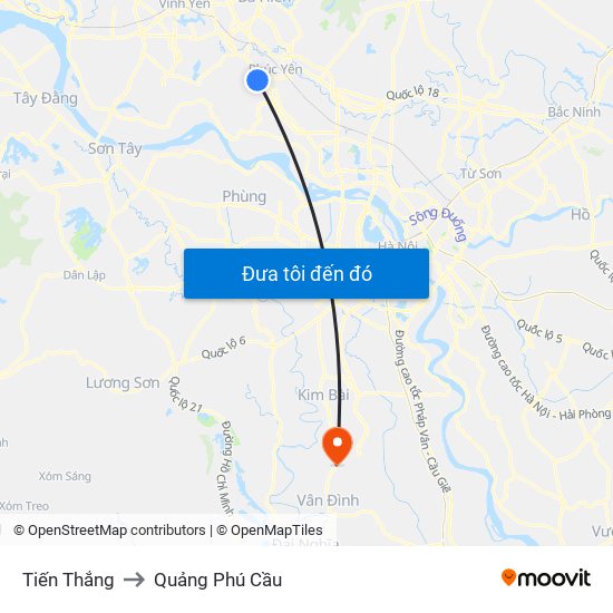 Tiến Thắng to Quảng Phú Cầu map