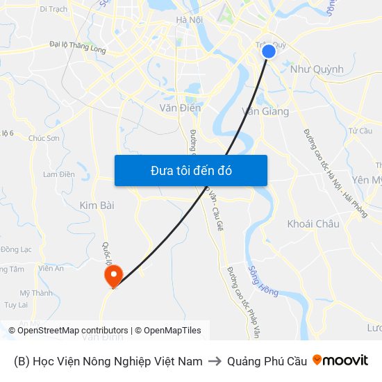 (B) Học Viện Nông Nghiệp Việt Nam to Quảng Phú Cầu map