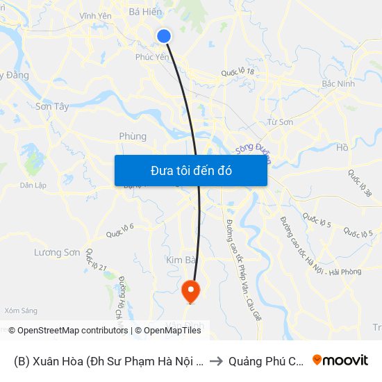 (B) Xuân Hòa (Đh Sư Phạm Hà Nội 2) to Quảng Phú Cầu map