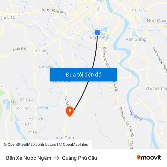 Bến Xe Nước Ngầm to Quảng Phú Cầu map