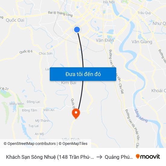 Khách Sạn Sông Nhuệ (148 Trần Phú- Hà Đông) to Quảng Phú Cầu map