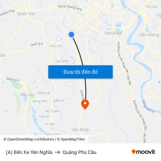 (A) Bến Xe Yên Nghĩa to Quảng Phú Cầu map