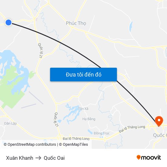 Xuân Khanh to Quốc Oai map
