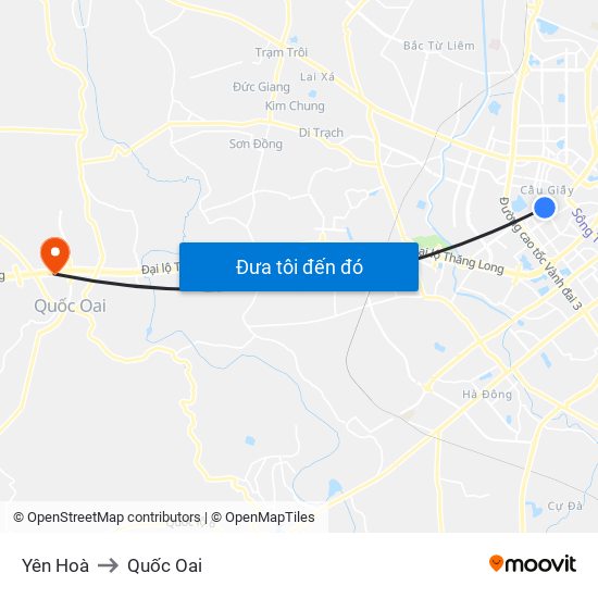 Yên Hoà to Quốc Oai map