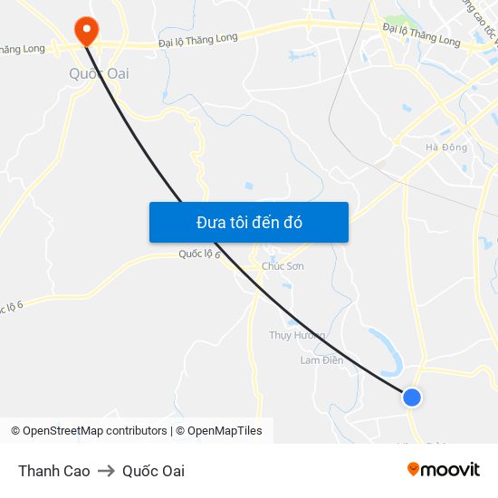 Thanh Cao to Quốc Oai map
