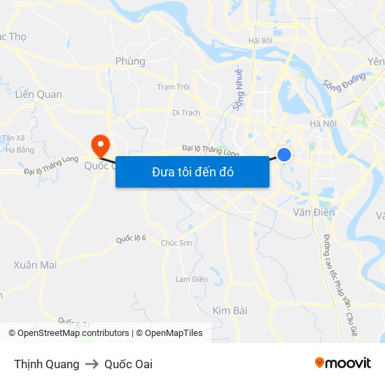 Thịnh Quang to Quốc Oai map