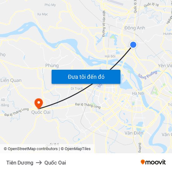 Tiên Dương to Quốc Oai map