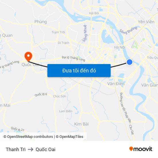 Thanh Trì to Quốc Oai map