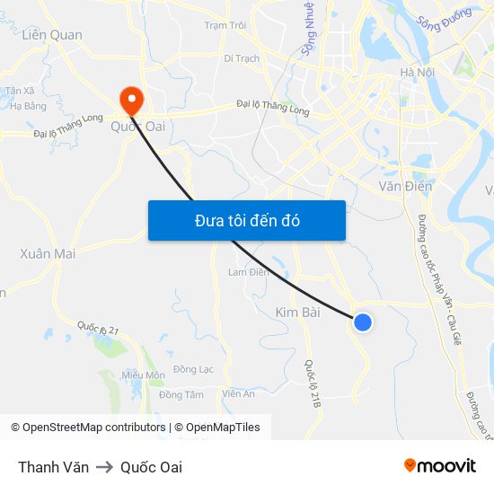 Thanh Văn to Quốc Oai map