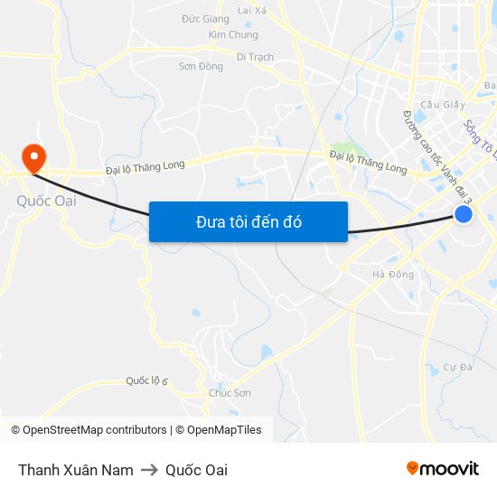 Thanh Xuân Nam to Quốc Oai map
