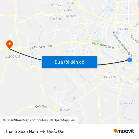 Thanh Xuân Nam to Quốc Oai map
