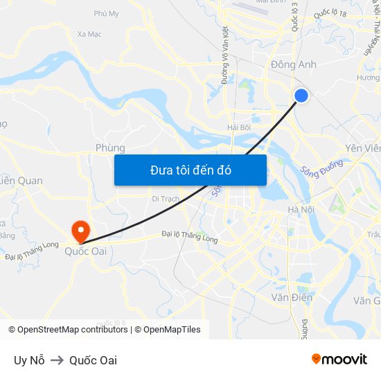 Uy Nỗ to Quốc Oai map