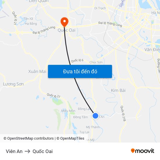 Viên An to Quốc Oai map