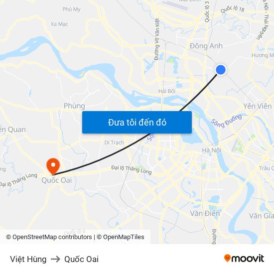 Việt Hùng to Quốc Oai map