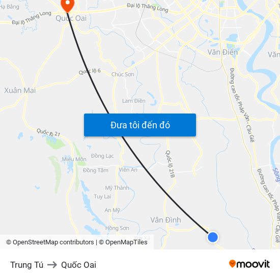 Trung Tú to Quốc Oai map