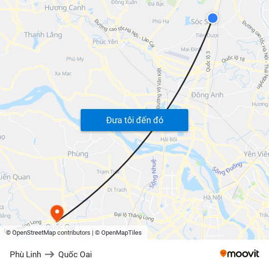 Phù Linh to Quốc Oai map