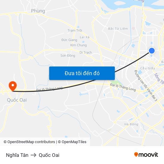 Nghĩa Tân to Quốc Oai map