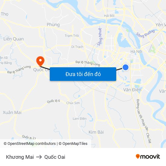 Khương Mai to Quốc Oai map