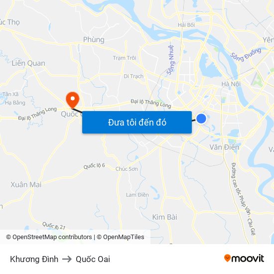 Khương Đình to Quốc Oai map