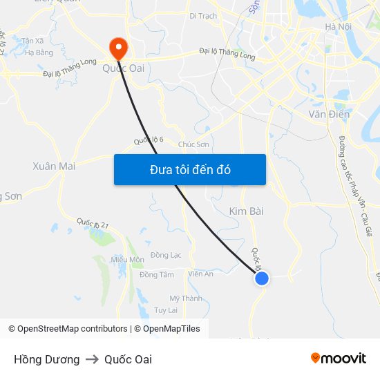 Hồng Dương to Quốc Oai map