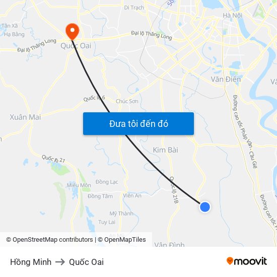 Hồng Minh to Quốc Oai map