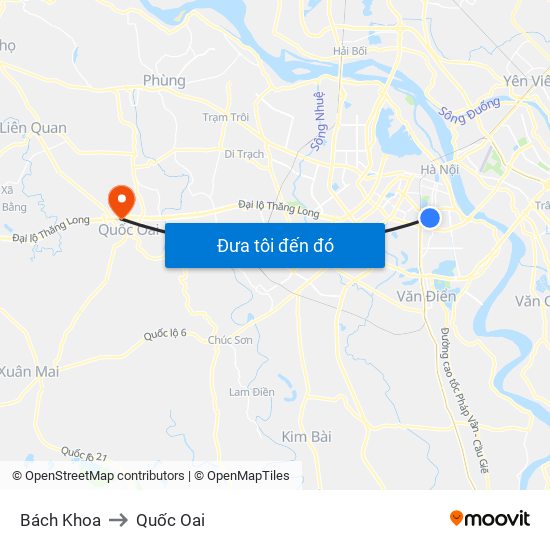 Bách Khoa to Quốc Oai map