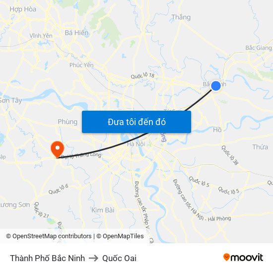 Thành Phố Bắc Ninh to Quốc Oai map