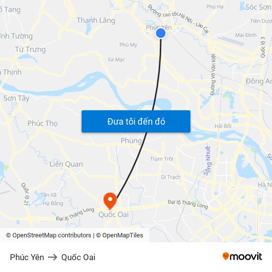 Phúc Yên to Quốc Oai map