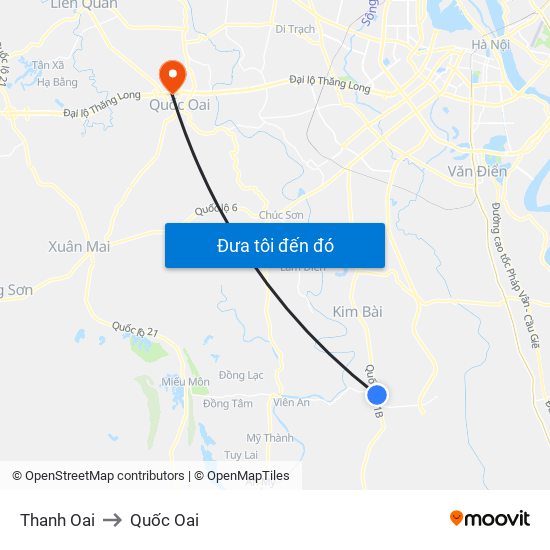 Thanh Oai to Quốc Oai map