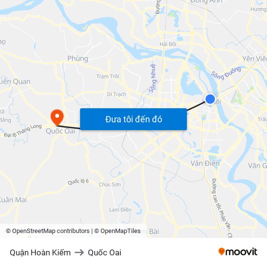 Quận Hoàn Kiếm to Quốc Oai map