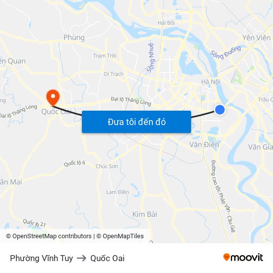 Phường Vĩnh Tuy to Quốc Oai map