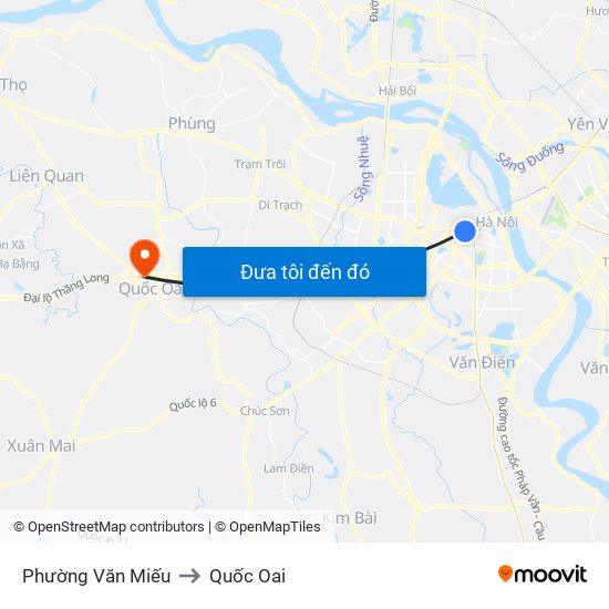 Phường Văn Miếu to Quốc Oai map