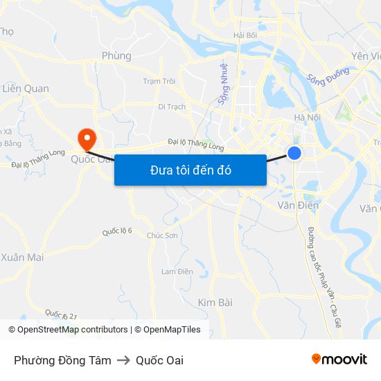 Phường Đồng Tâm to Quốc Oai map