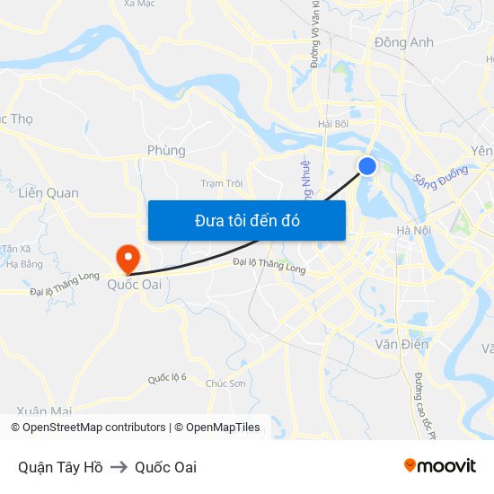 Quận Tây Hồ to Quốc Oai map