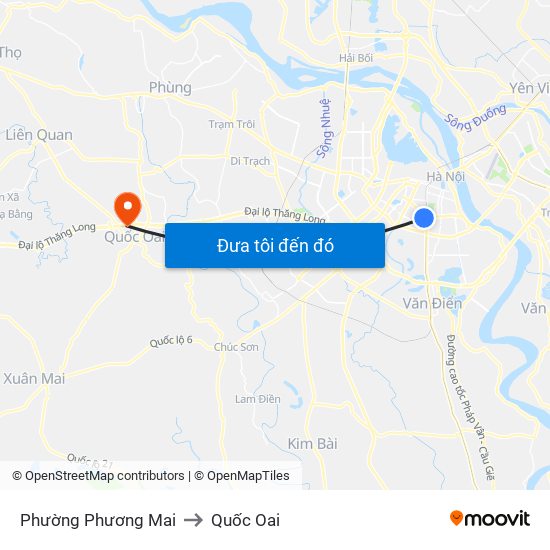 Phường Phương Mai to Quốc Oai map