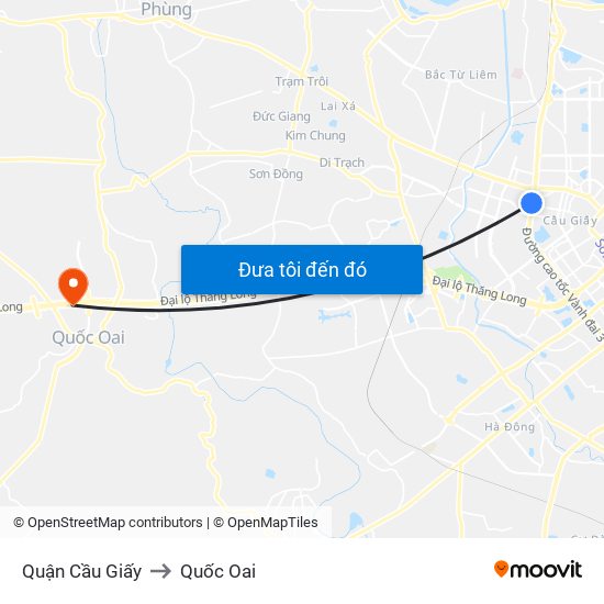 Quận Cầu Giấy to Quốc Oai map