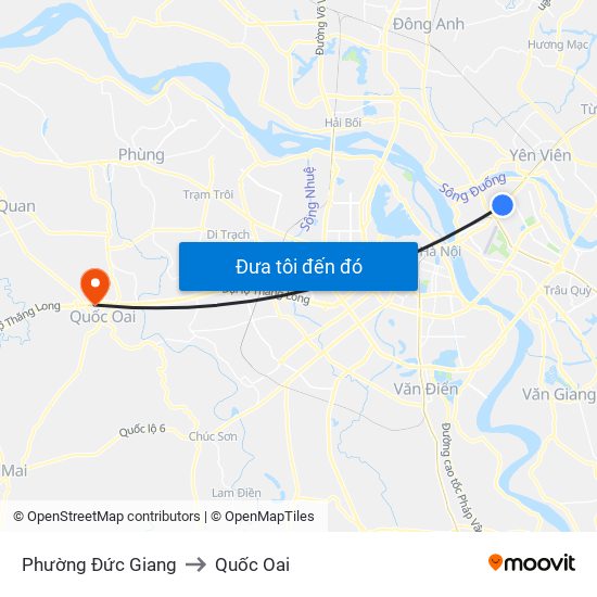 Phường Đức Giang to Quốc Oai map