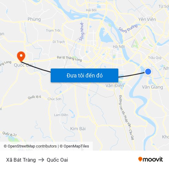 Xã Bát Tràng to Quốc Oai map