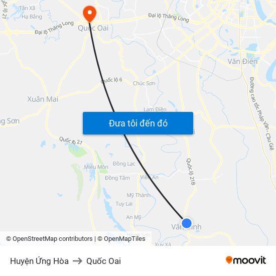 Huyện Ứng Hòa to Quốc Oai map