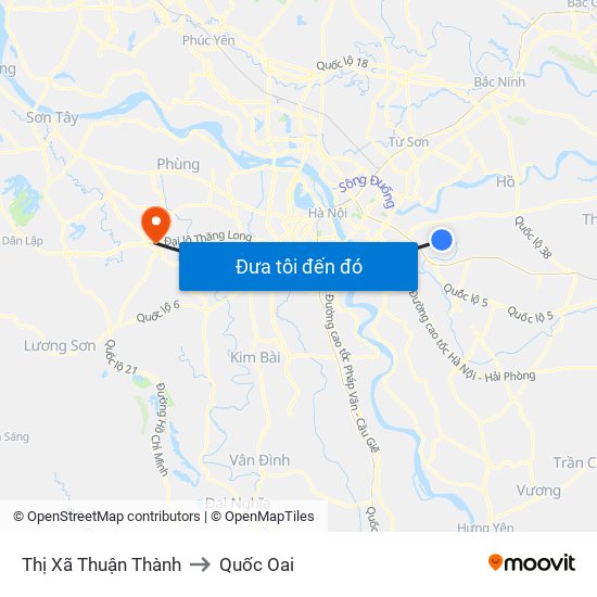 Thị Xã Thuận Thành to Quốc Oai map