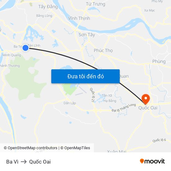 Ba Vì to Quốc Oai map