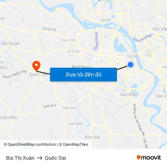 Bùi Thị Xuân to Quốc Oai map