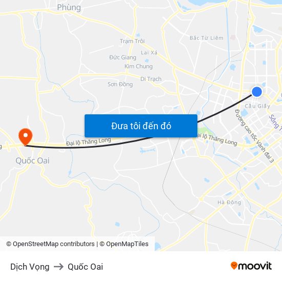 Dịch Vọng to Quốc Oai map