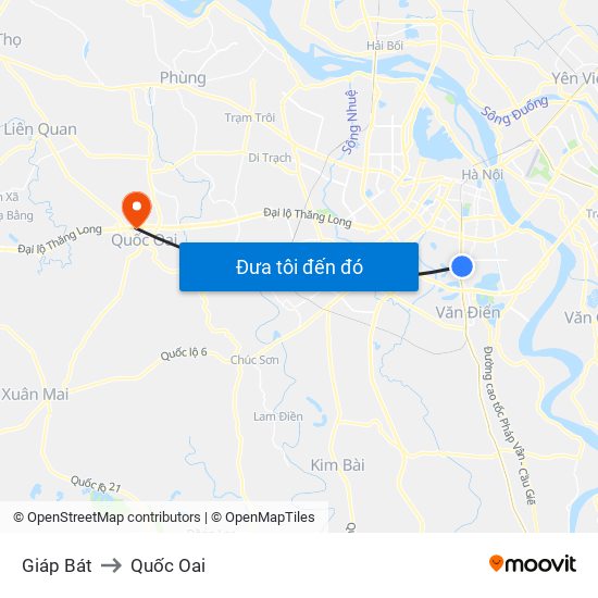 Giáp Bát to Quốc Oai map