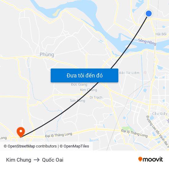 Kim Chung to Quốc Oai map